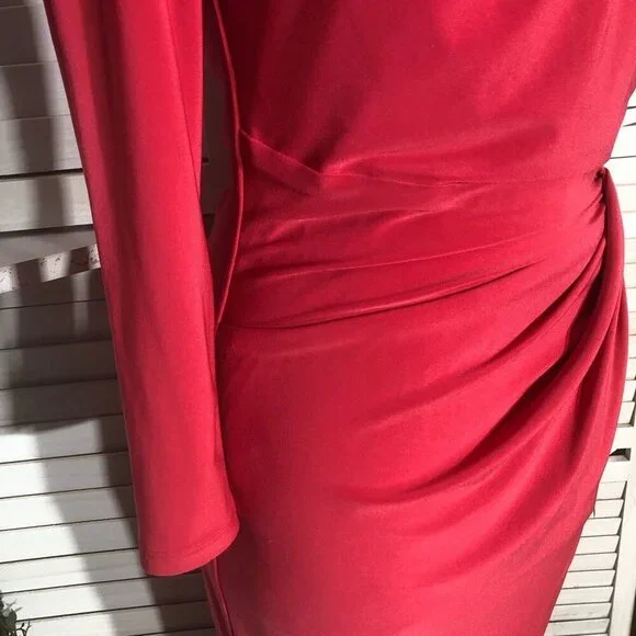Ralph Lauren Midi Faux Wrap Sheath Dress Dark Pink Size Small - Picture 11 of 12